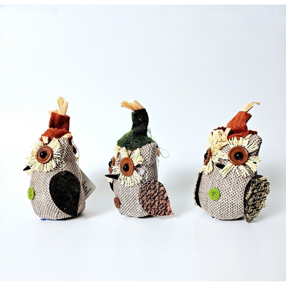 Scarecrow OWLS Lot 3 Burlap Halloween Fall Thanksgiving Ornaments Harvest NWT! - Picture 3 of 12